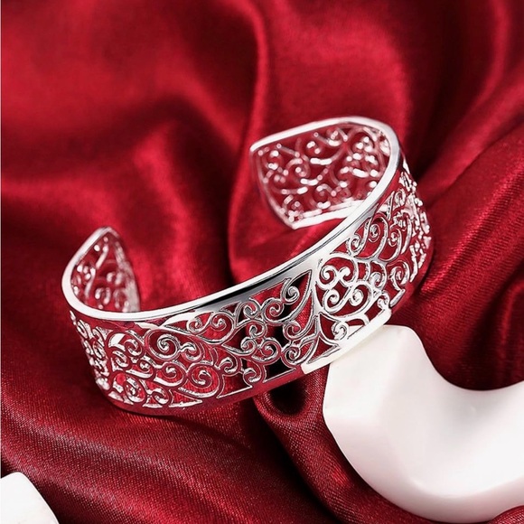 Sterling Silver Bangle Filigree Cuff Bracelet, 925 Sterling Silver NEW - Picture 6 of 7